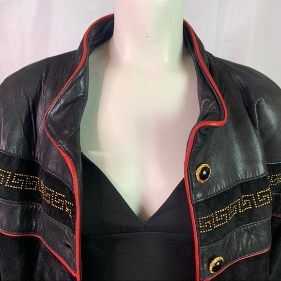 DI CAPRA INTERNATIONAL LEATHER JACKET WITH RED LEATHER TRIM GOLD BUTTONS LARGE - Picture 8 of 12
